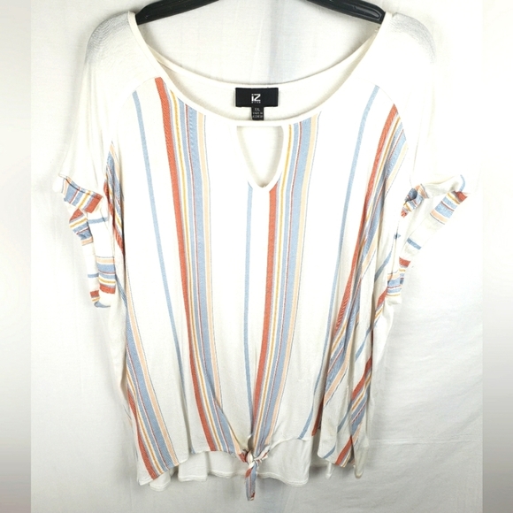 IZ Byer Women's Striped White Short Sleeve Shirt Sz XXL - Picture 1 of 7